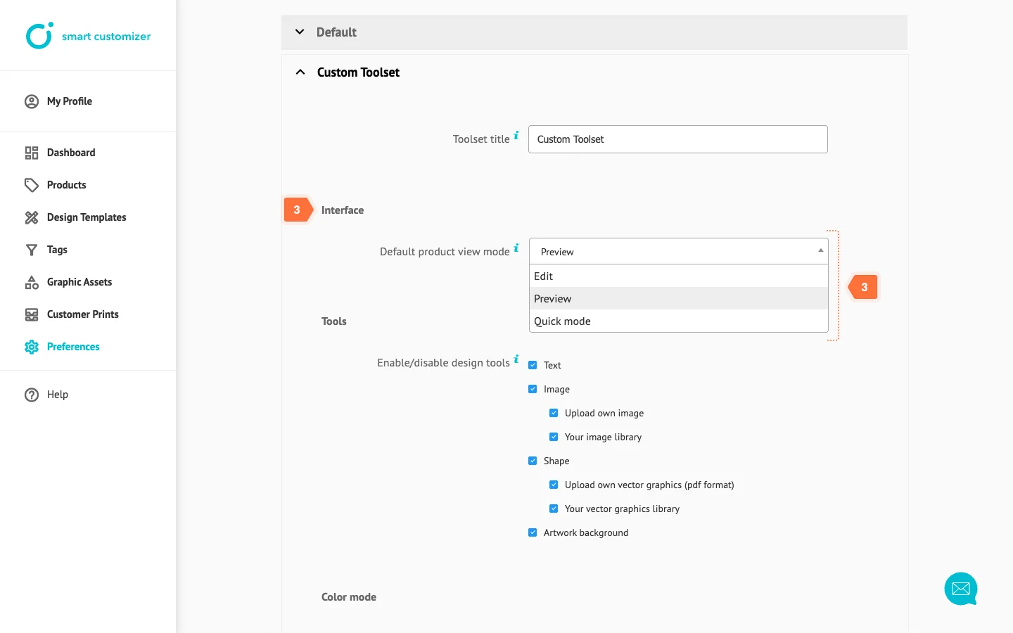 Choosing product preview mode type