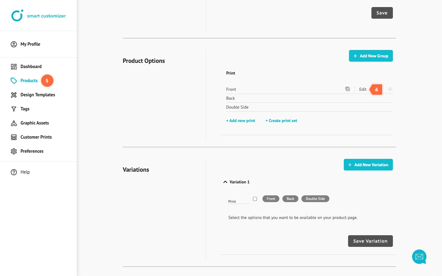 Opening custom product settings