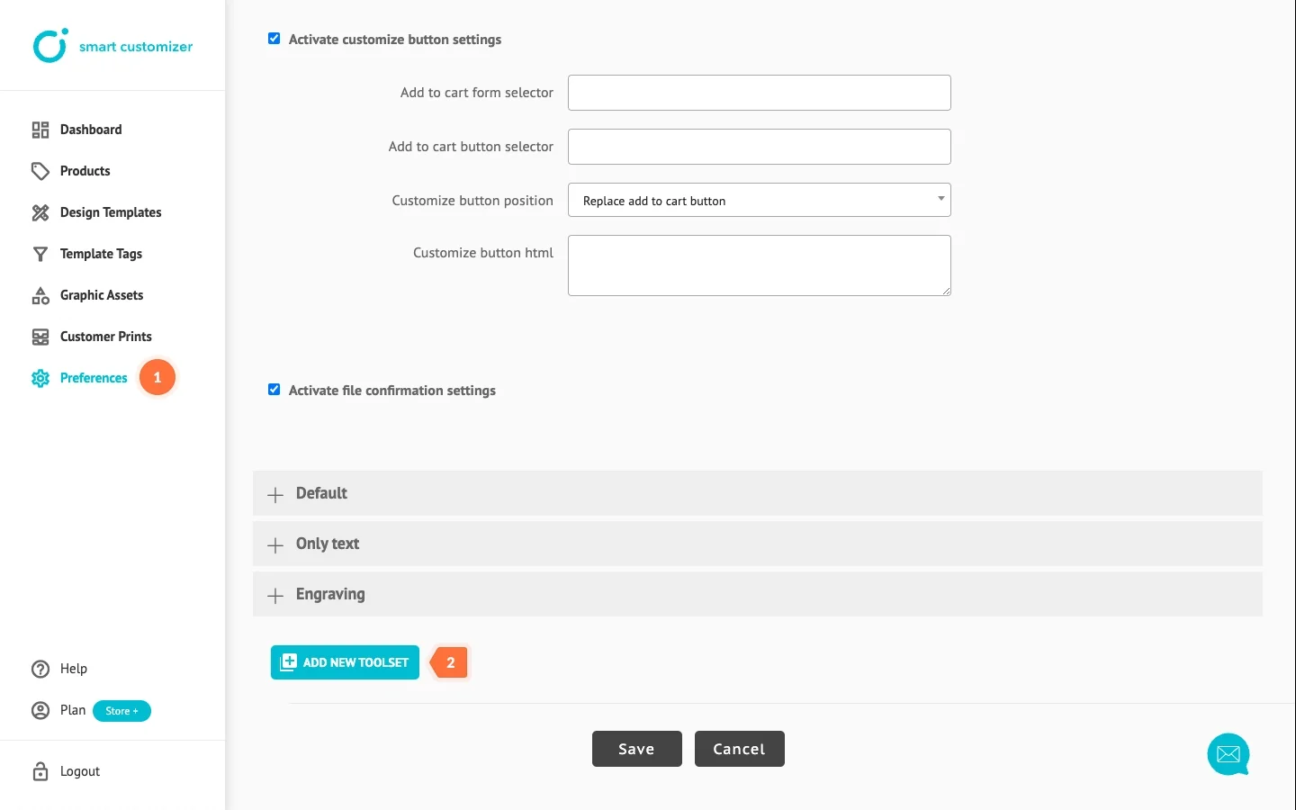 Creating a new toolset in the preferences