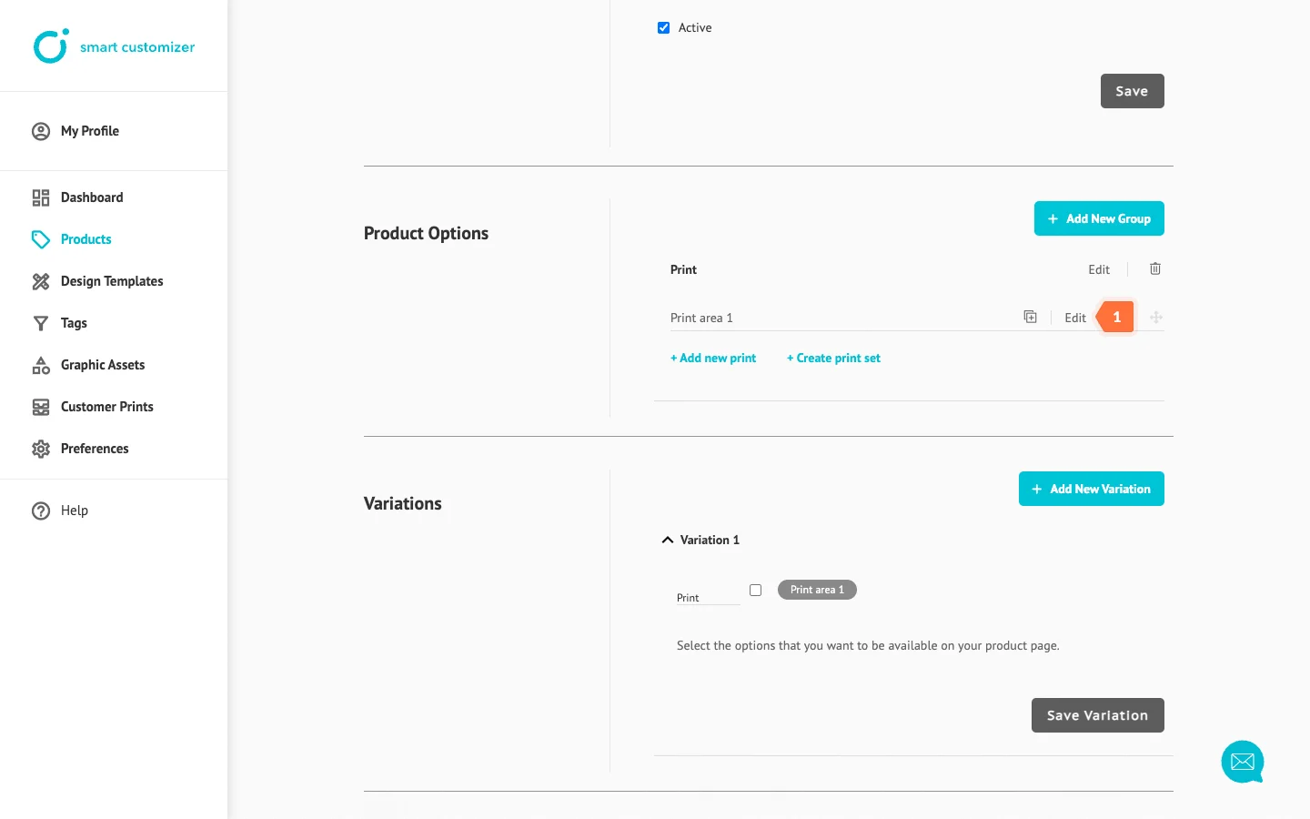 Edit product print options