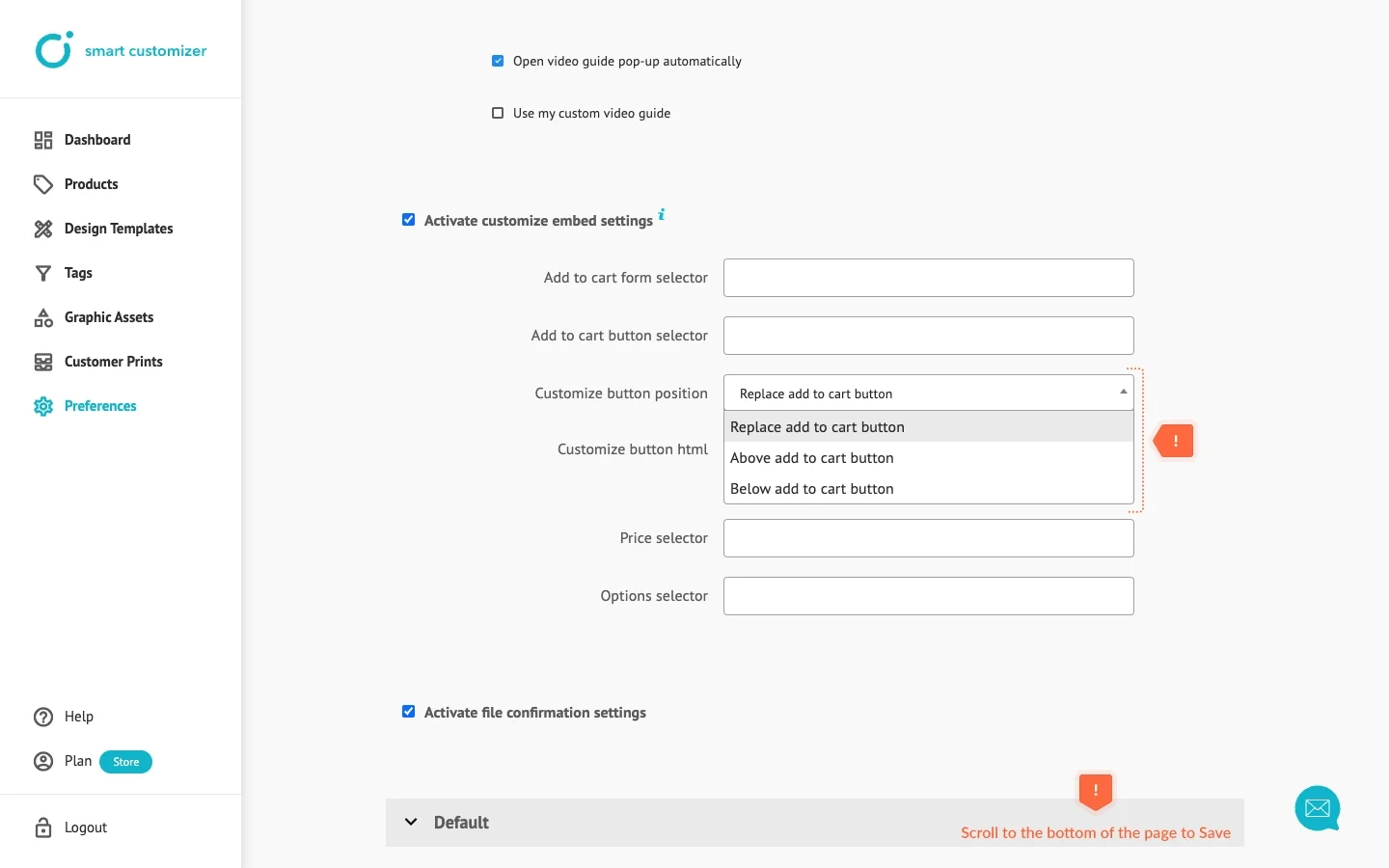 Select Customize button position