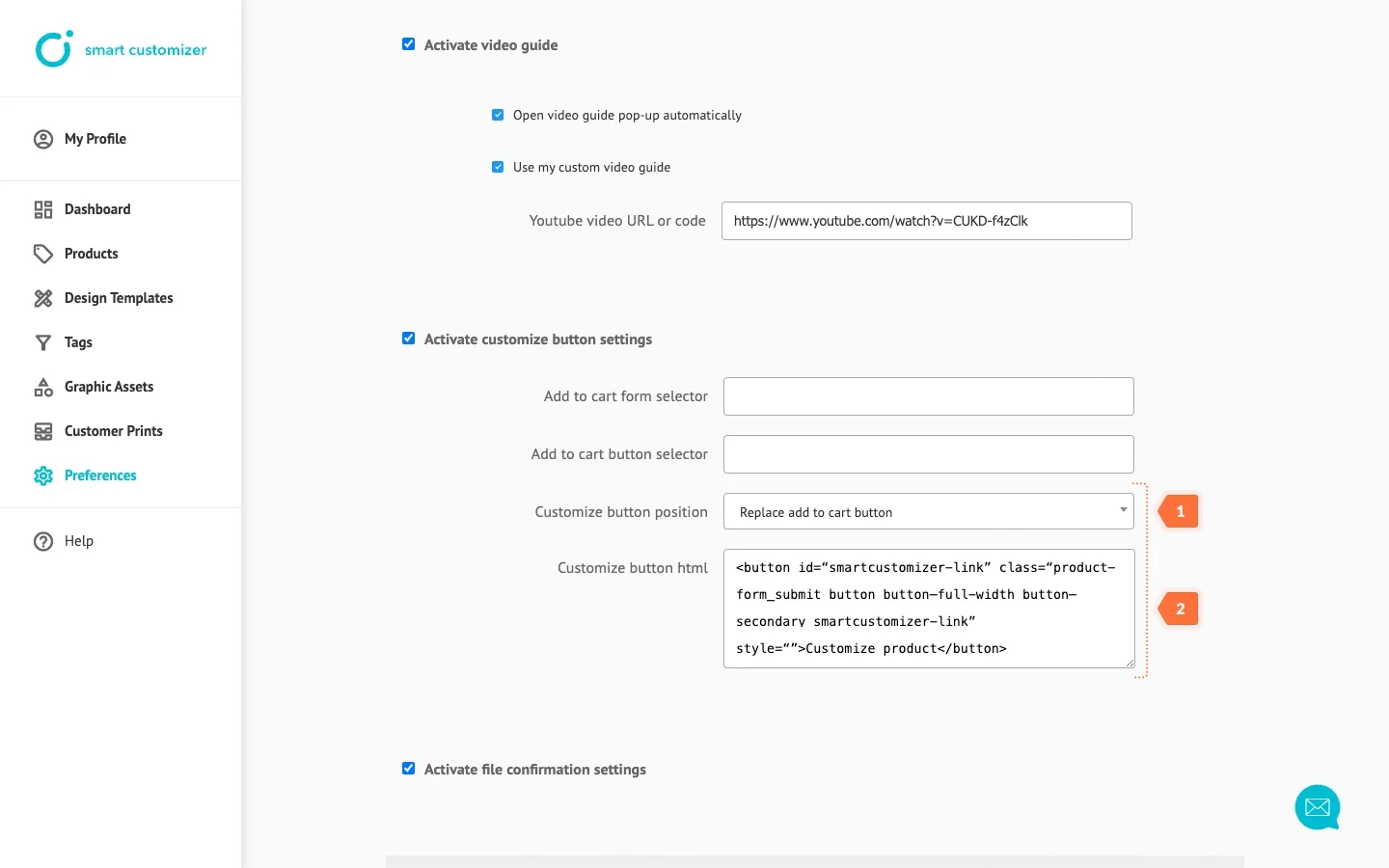 Customize button settings