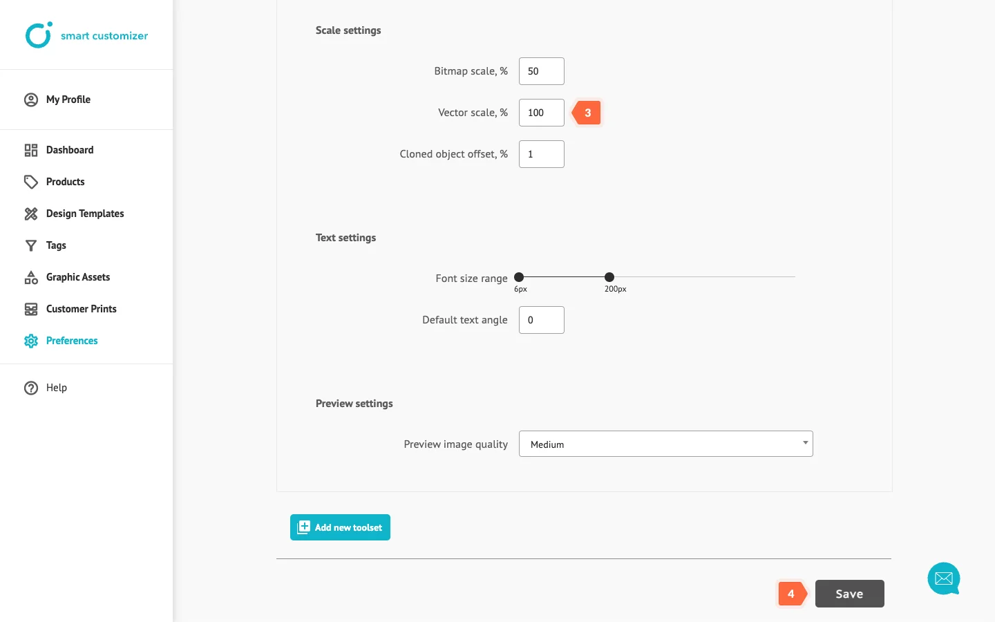 Setting up vector scale in toolsets