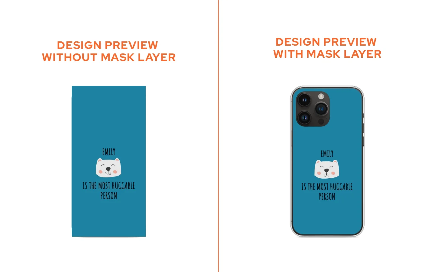 Product design preview with and without mask layer