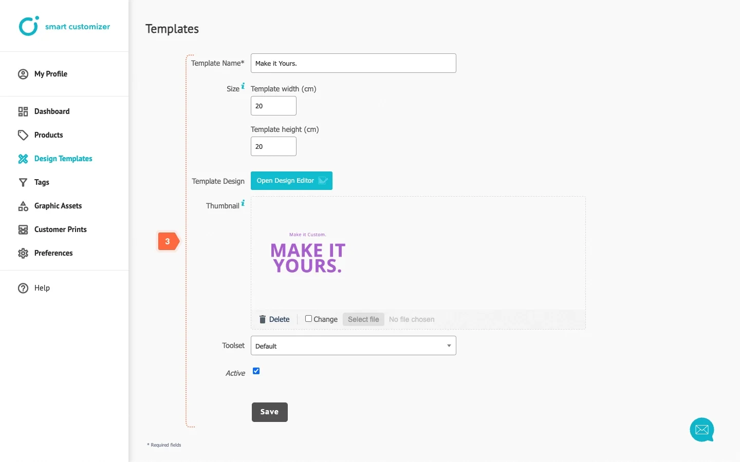 Installation information of design template