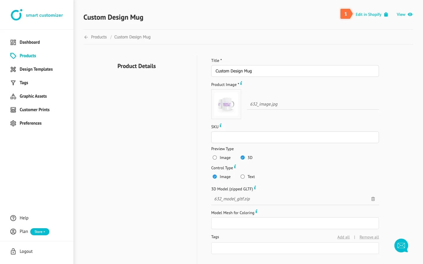 Smart Customizer product template settings