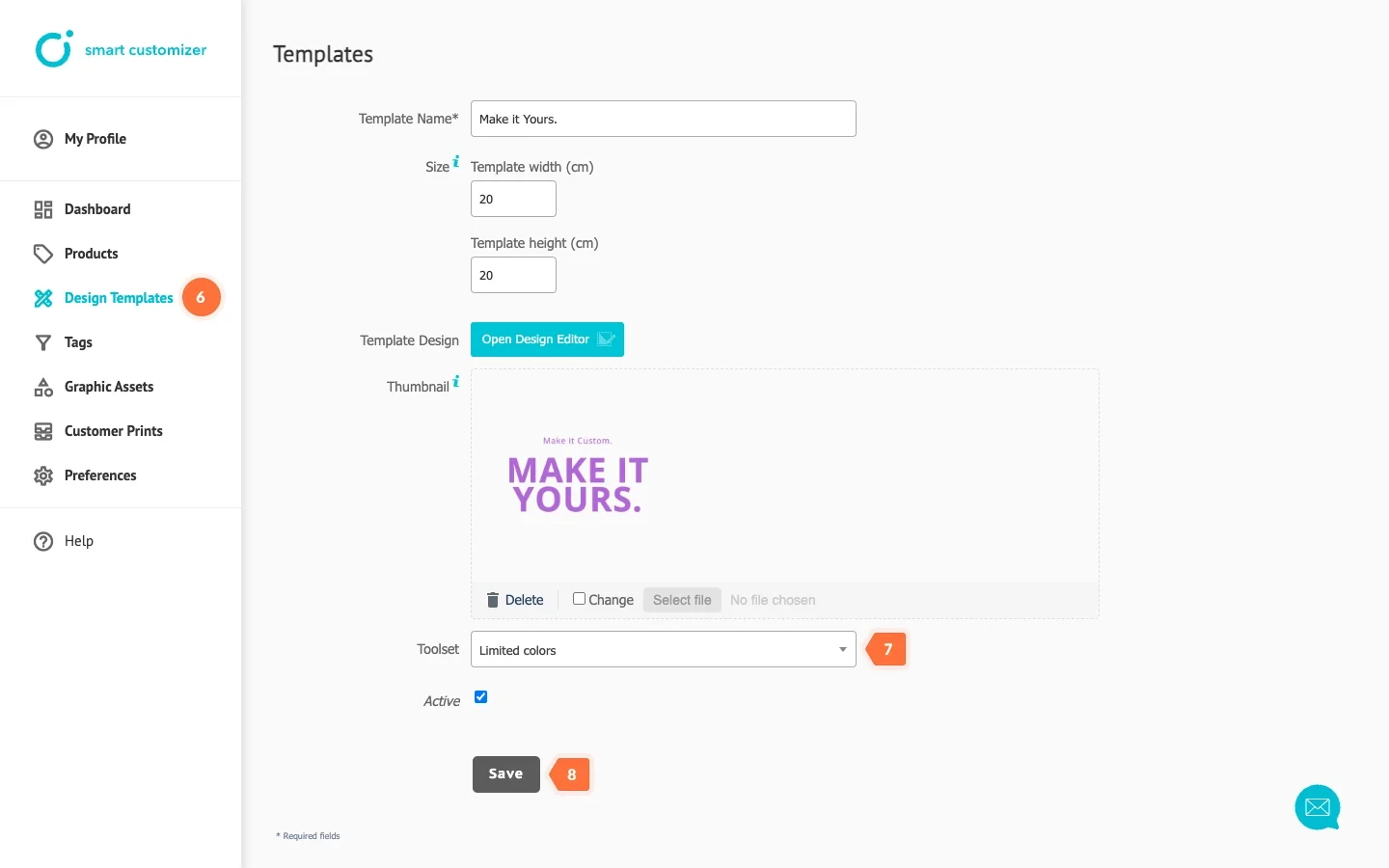 Assigning custom toolset in design template settings