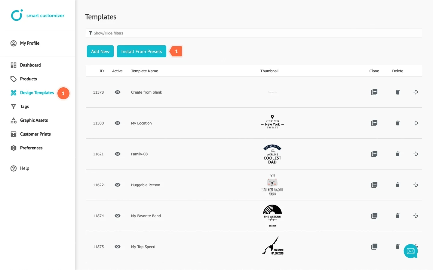 Installing design template preset