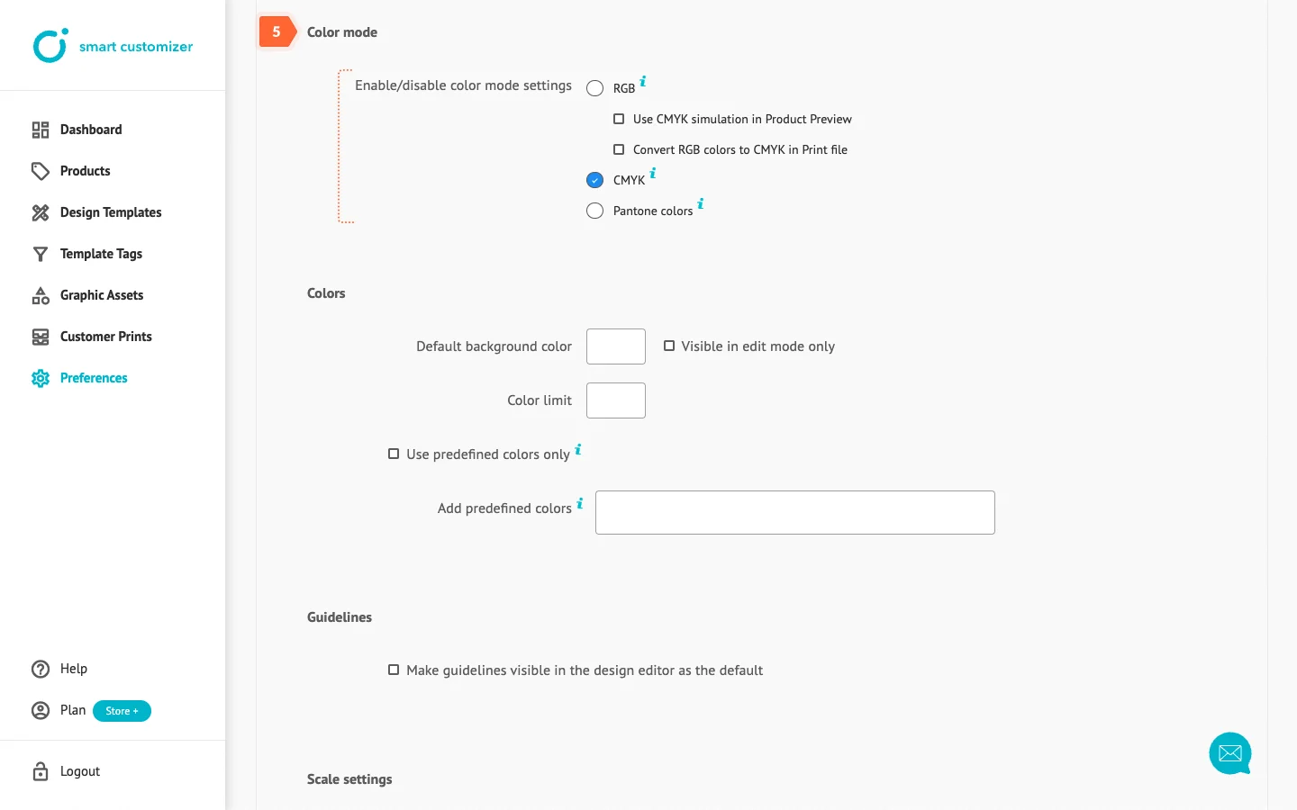 Choosing custom color mode settings