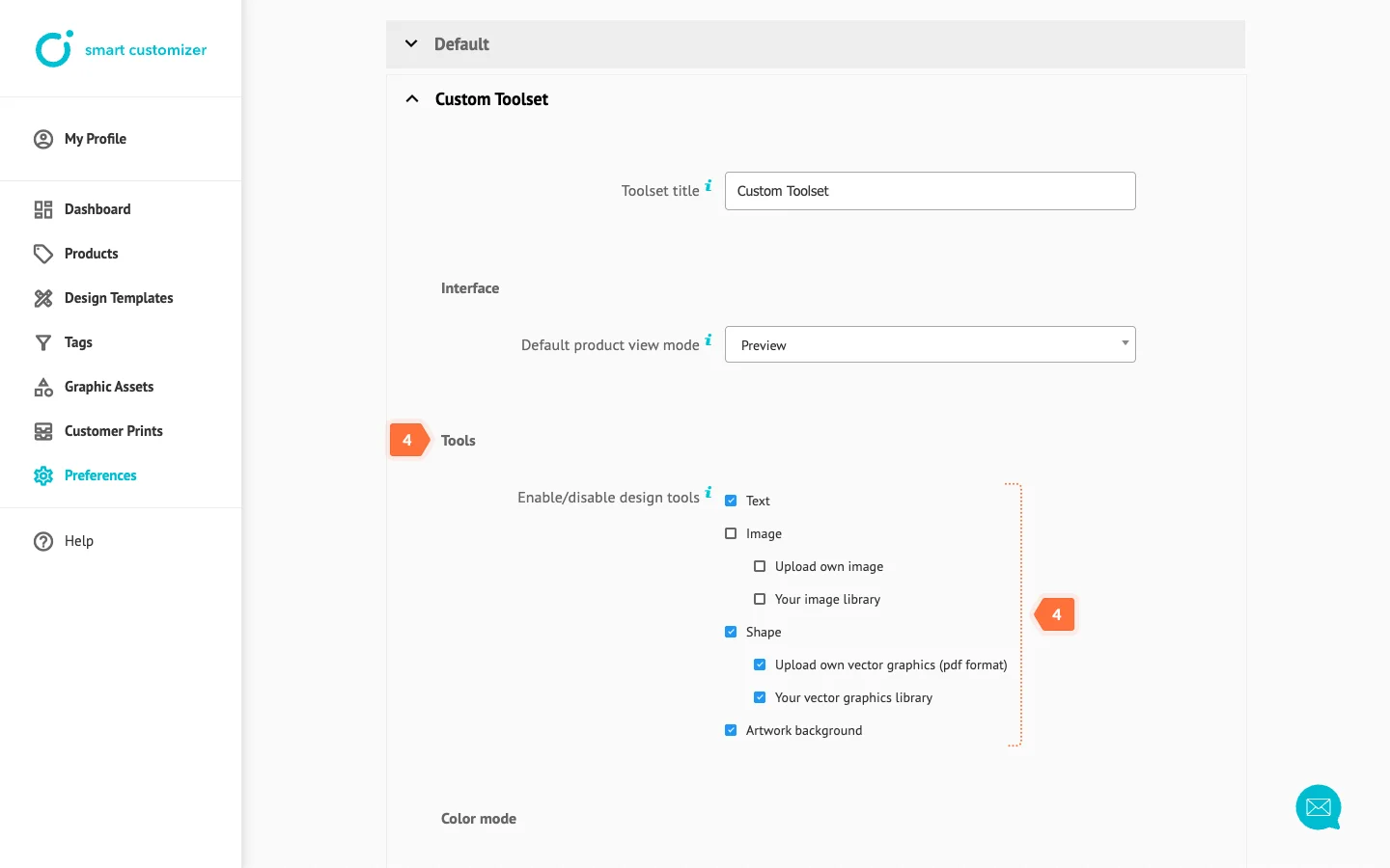 Choosing custom tool options