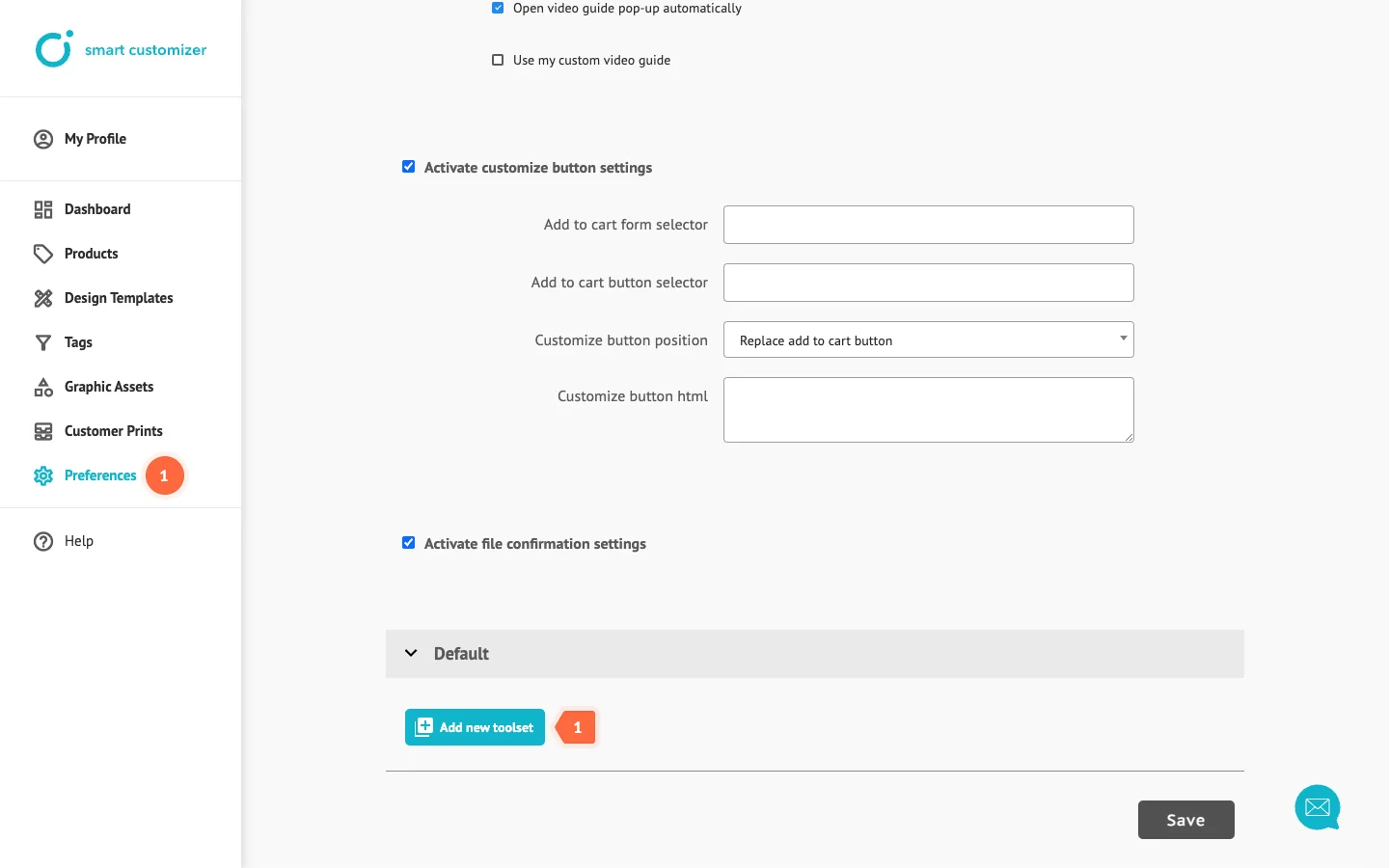 Creating a tooleset in Smart Customizer app