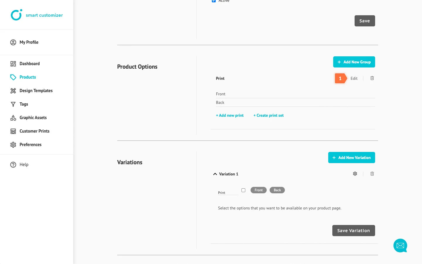 Print option list style editing