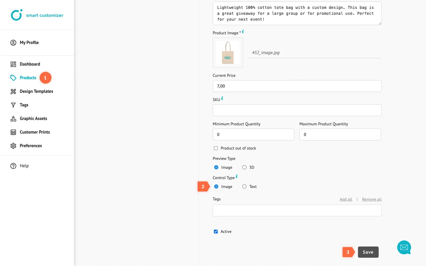 Print area controls selection