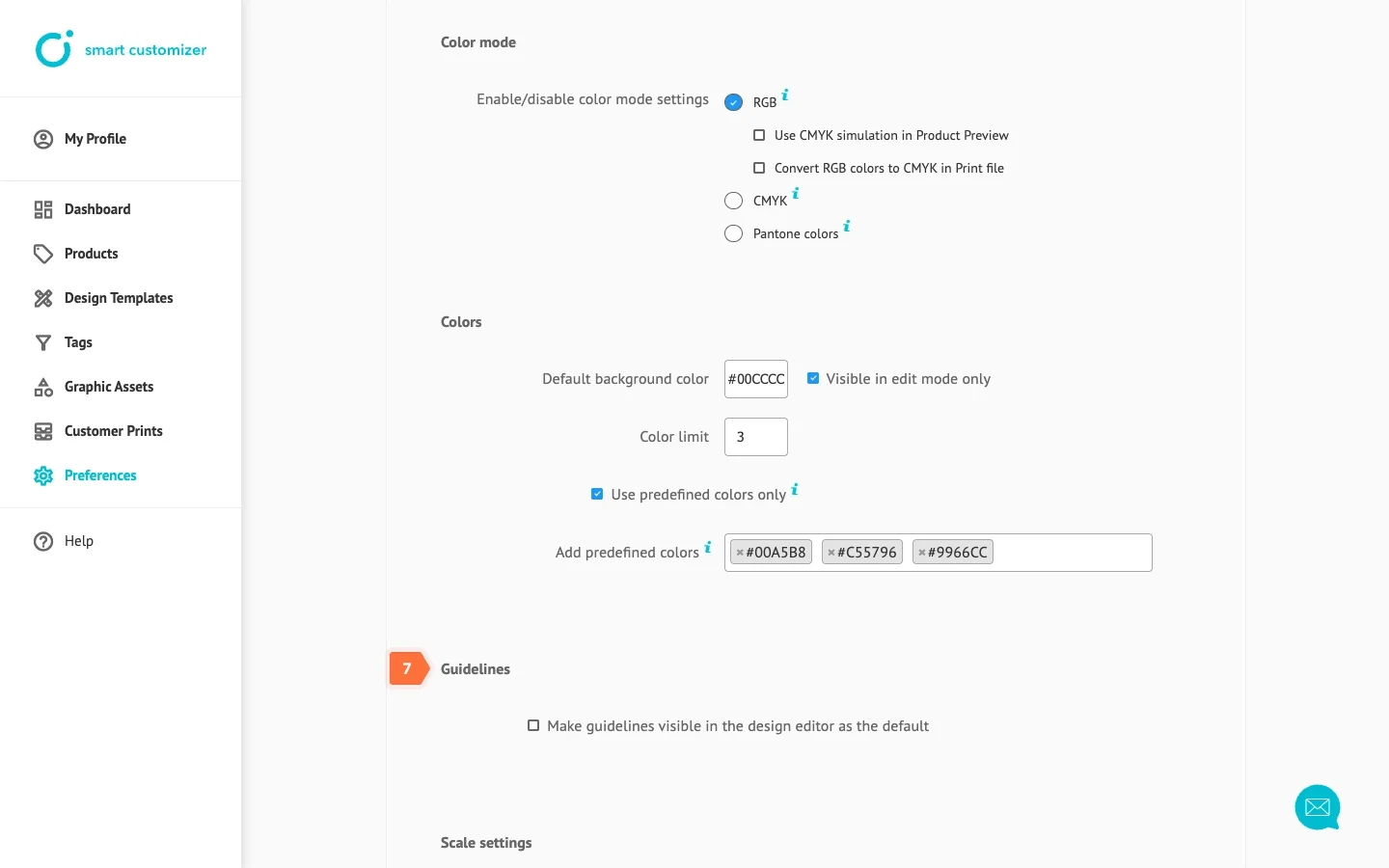 Choosing a custom guidelines visibility