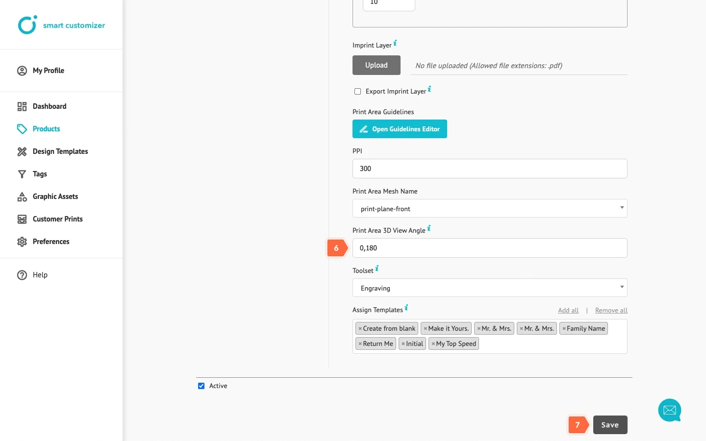 Editing second print view angle settings