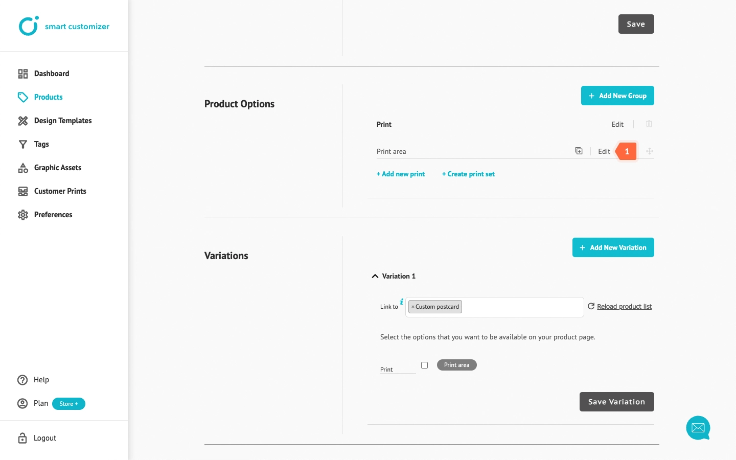 Edit product print options