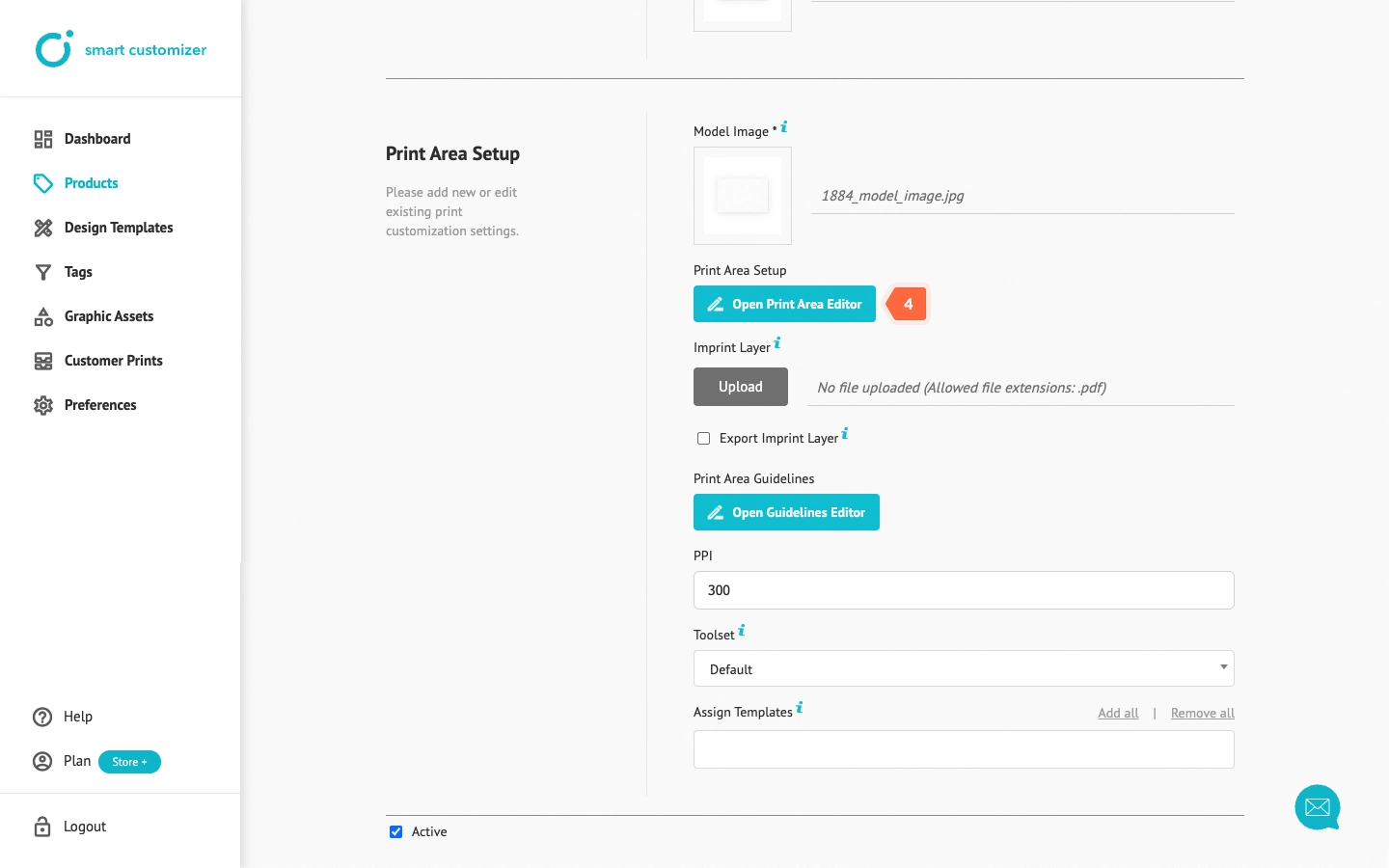 Opening print area editor window