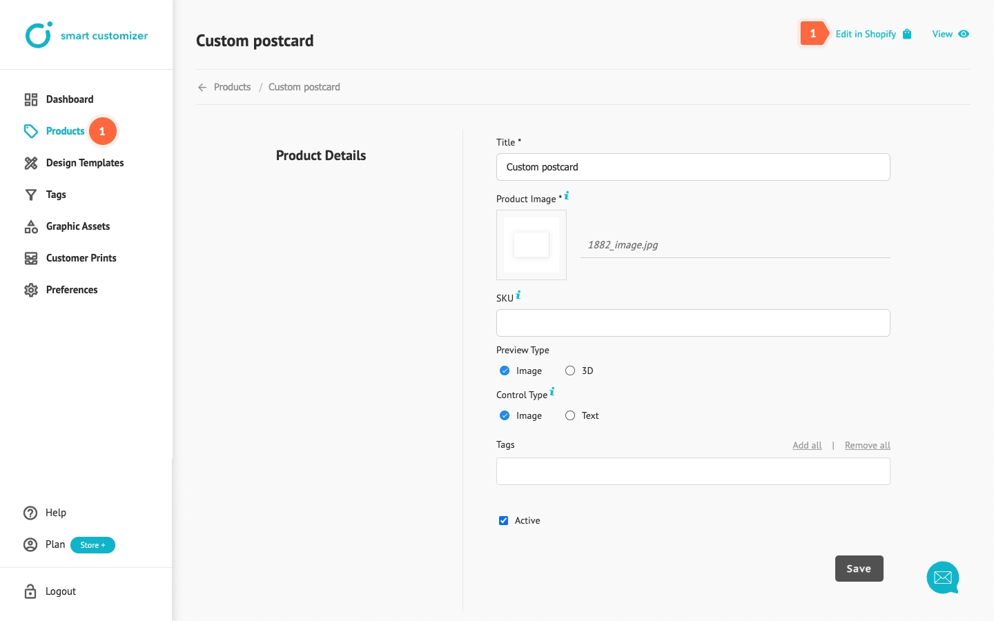 Smart Customizer product template settings