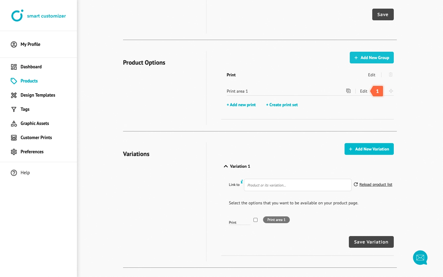 Edit product print options