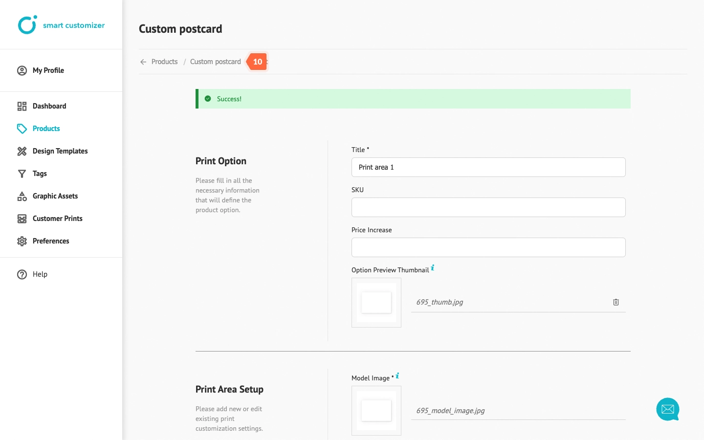 SC Product customization settings