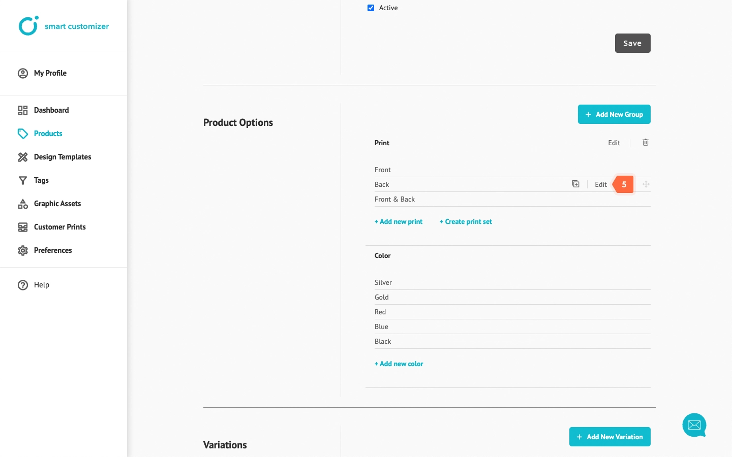 Editing second print view angle settings