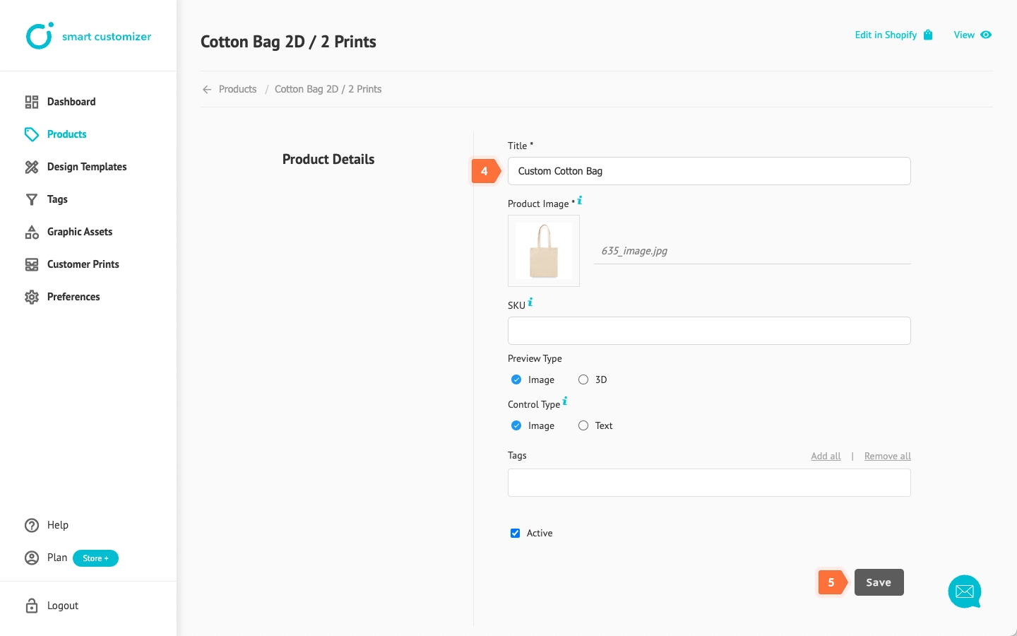 Customizable product settings