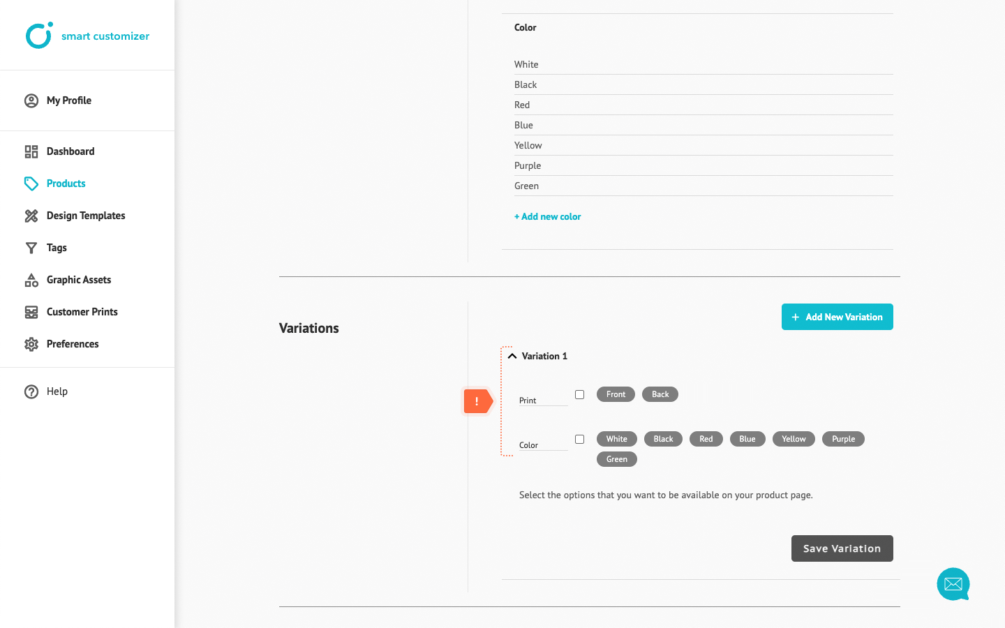 Default variation settings