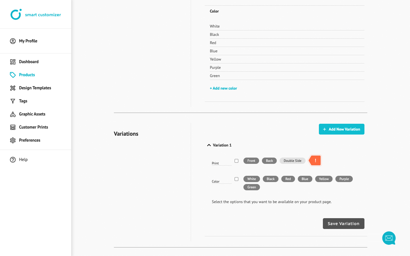 Enabling product options in variation settings