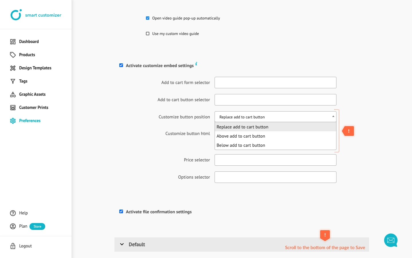 Select Customize button position