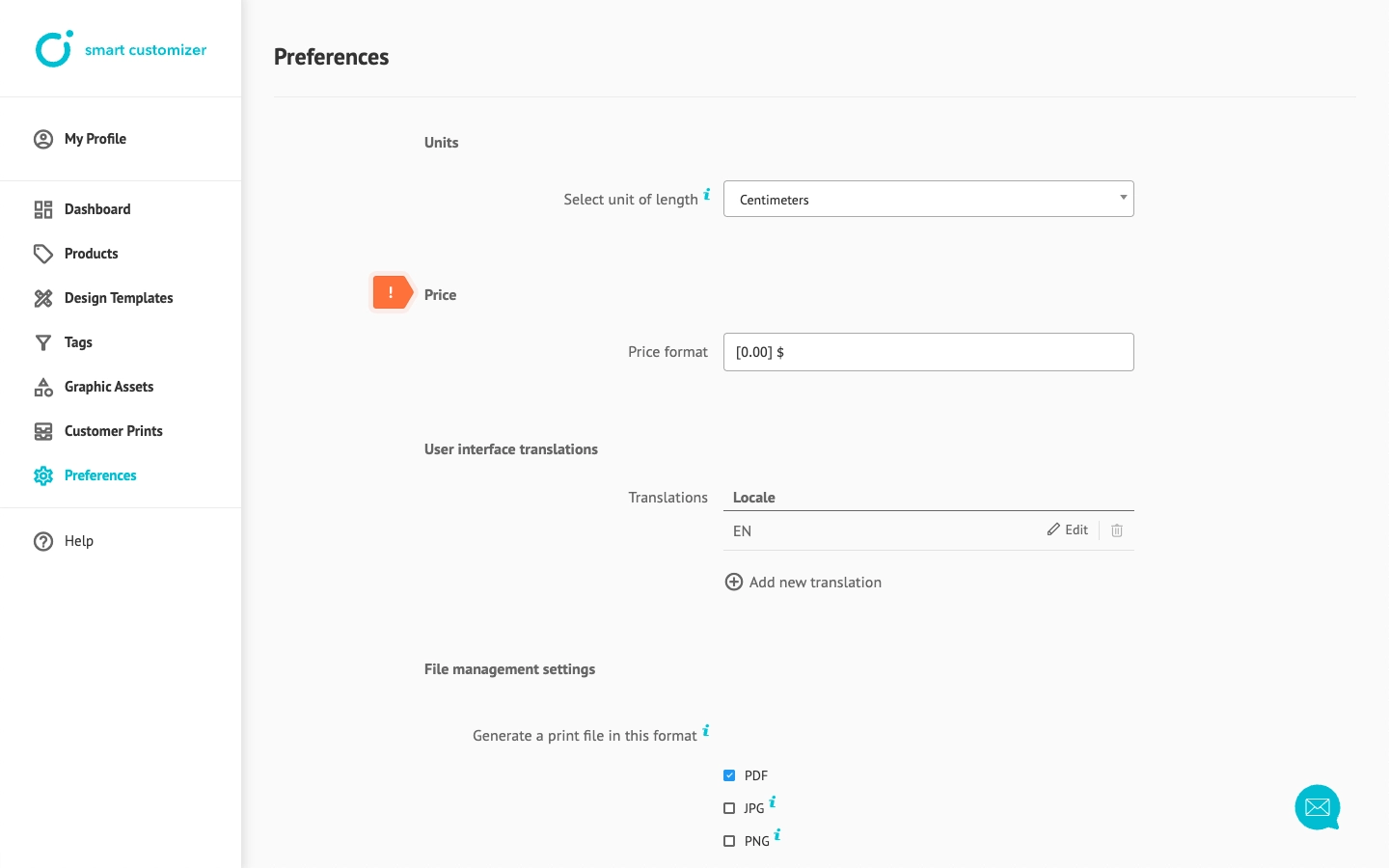 Changing default price format