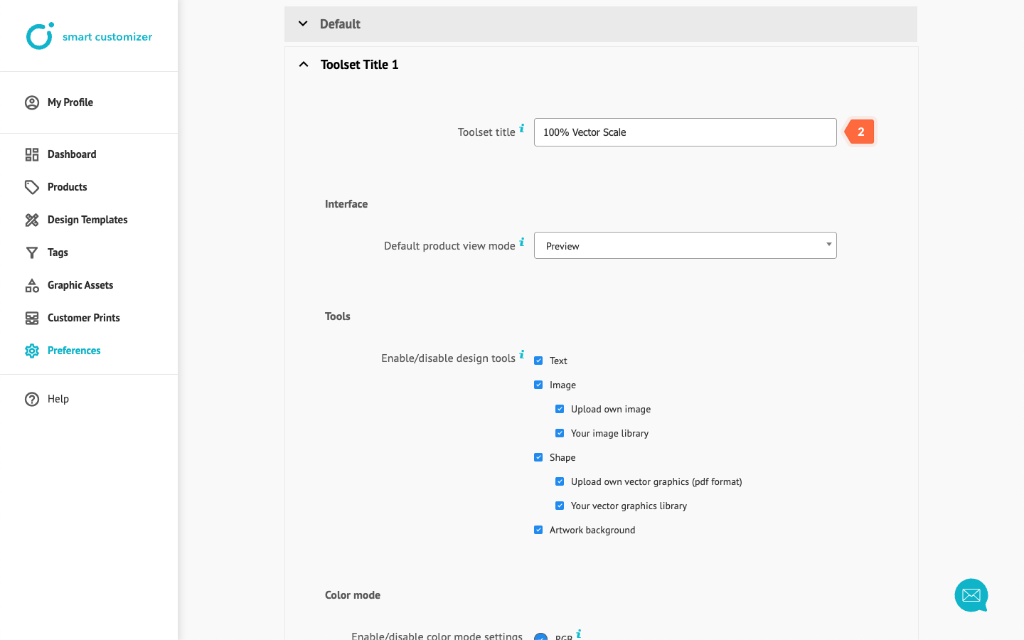 Naming a toolset in Smart Customizer app