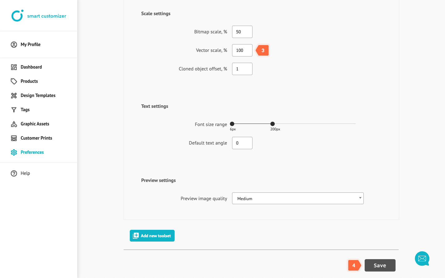 Setting up vector scale in toolsets