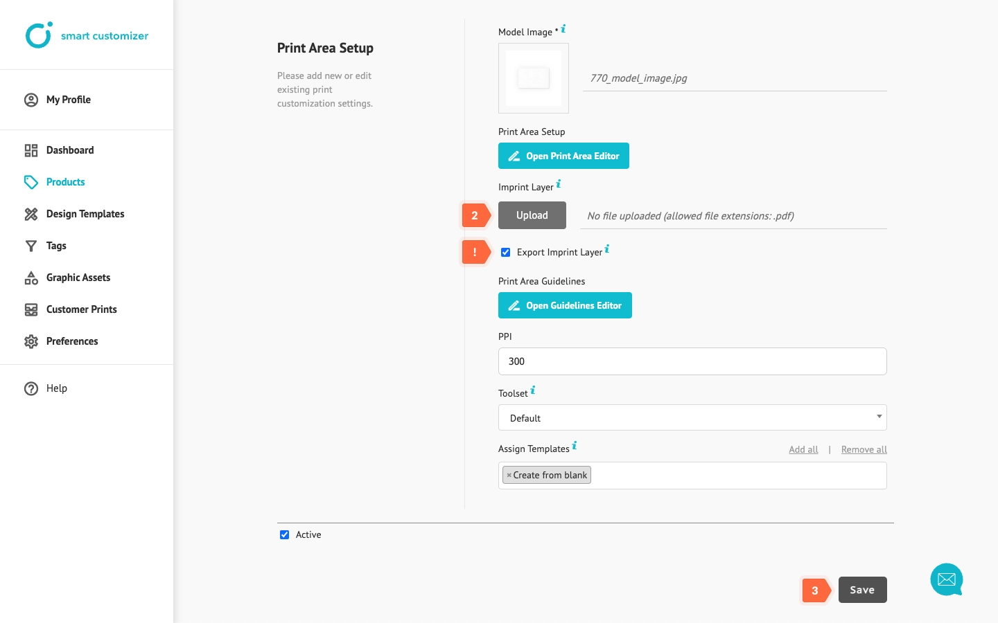 Imprint layer import in customizer