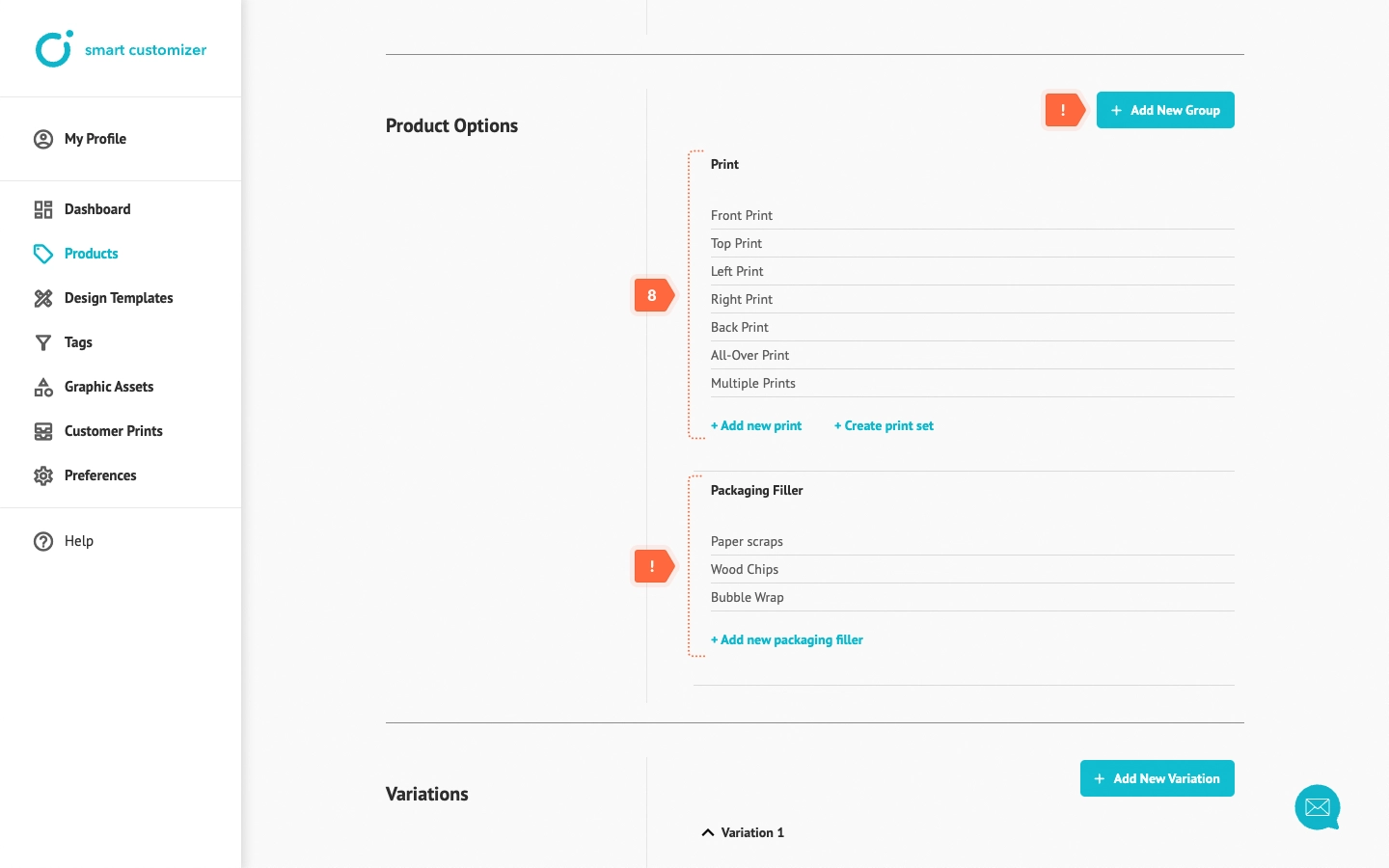 Adjusting product options