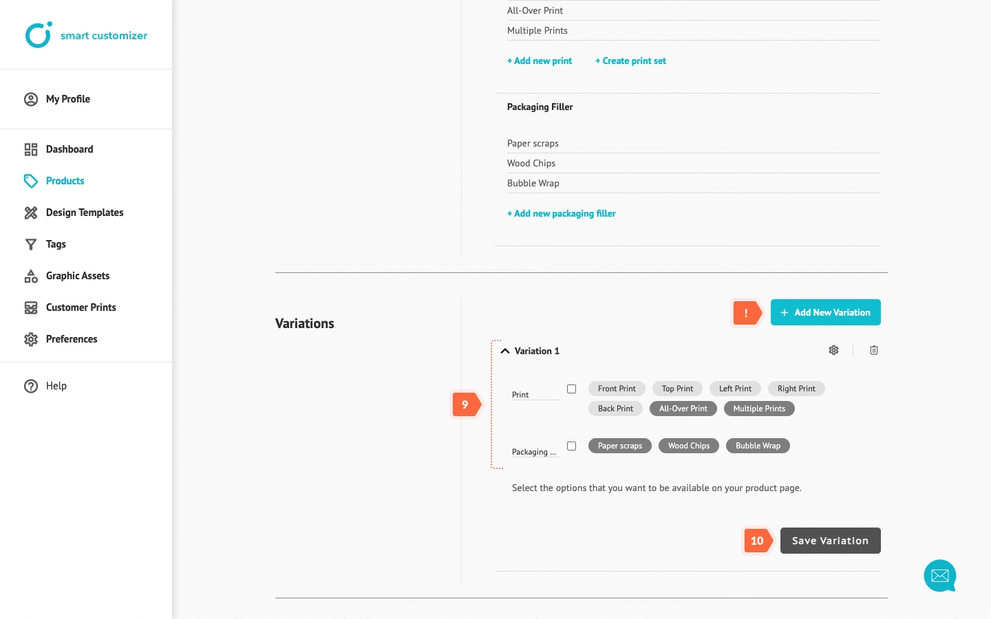 Adjusting customizable product variations