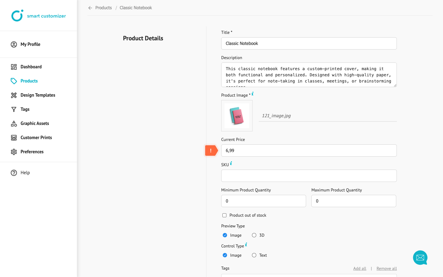 Setting current product price