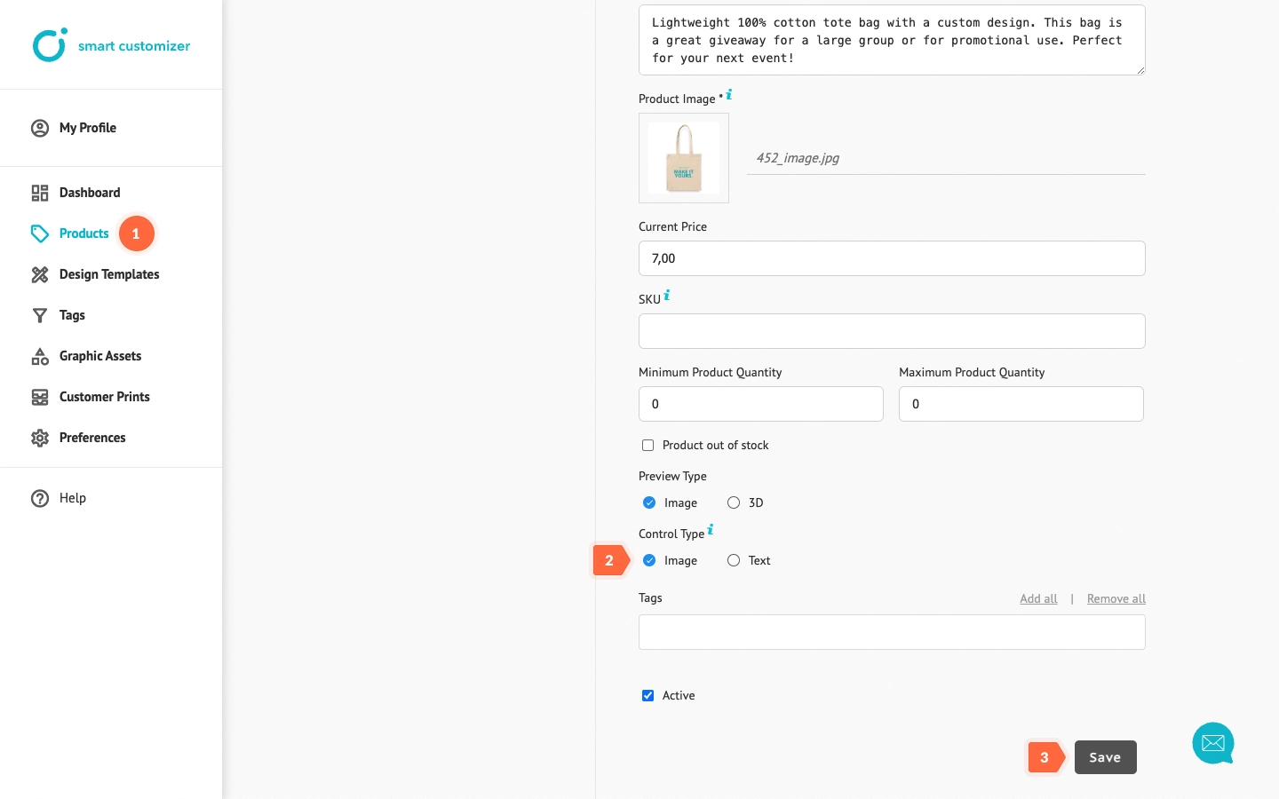 Print area controls selection