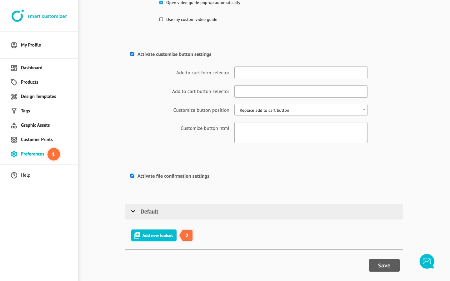 Creating a new toolset in the preferences