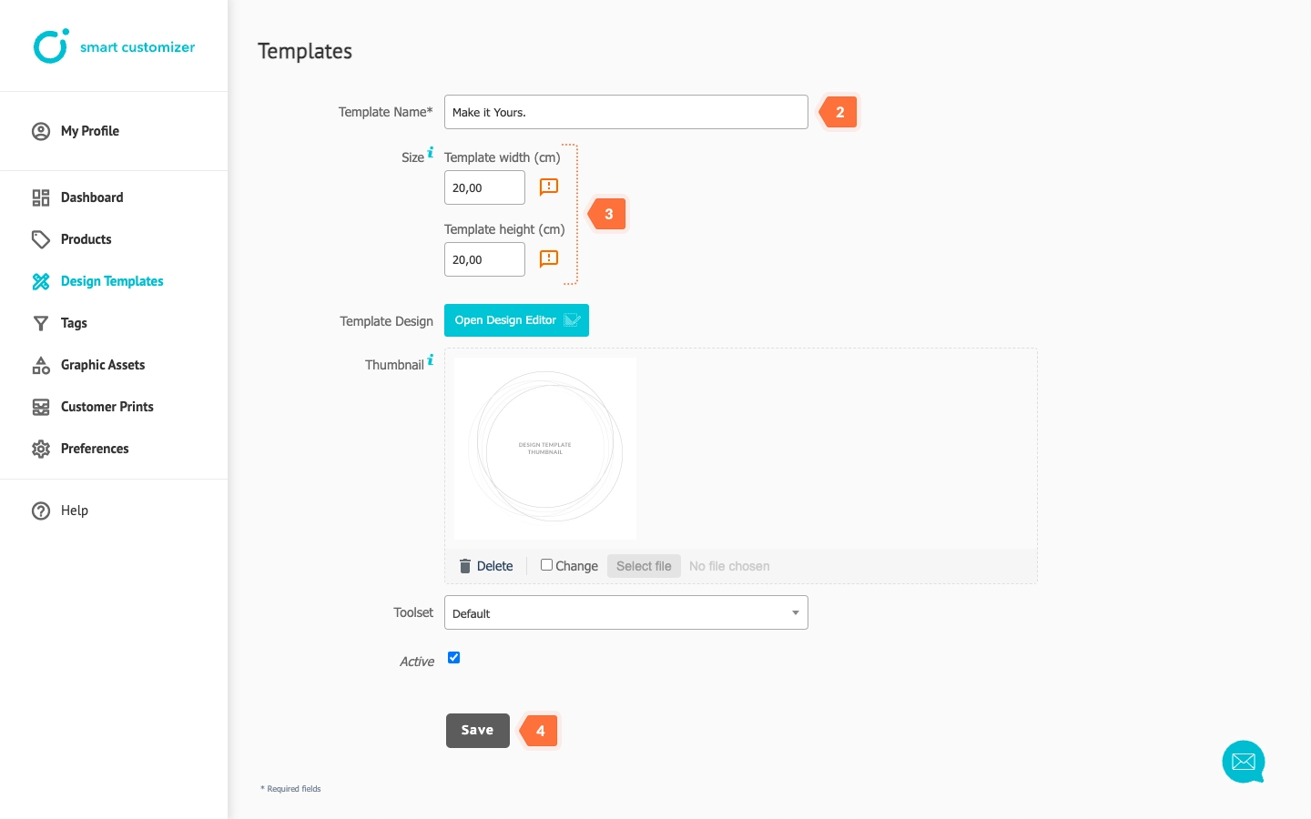 Design template settings