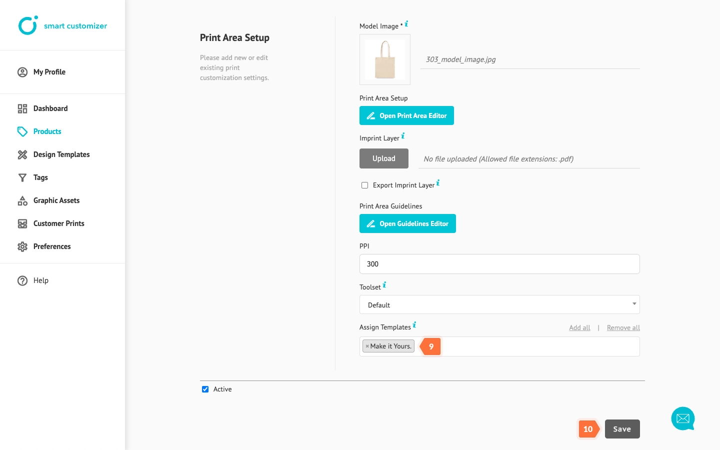 Assigning design template to product’s print area