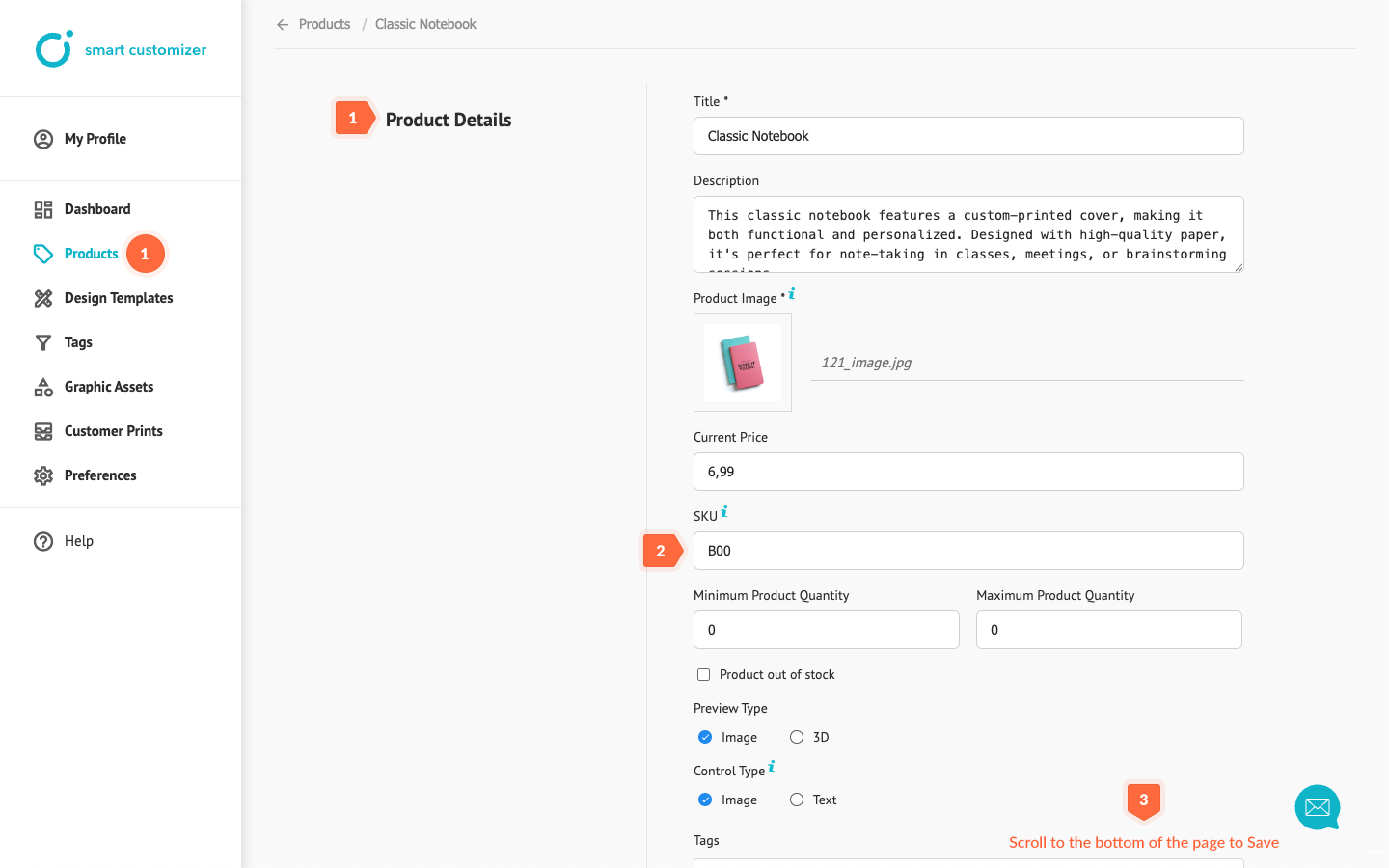 Setting SKU code in Product details