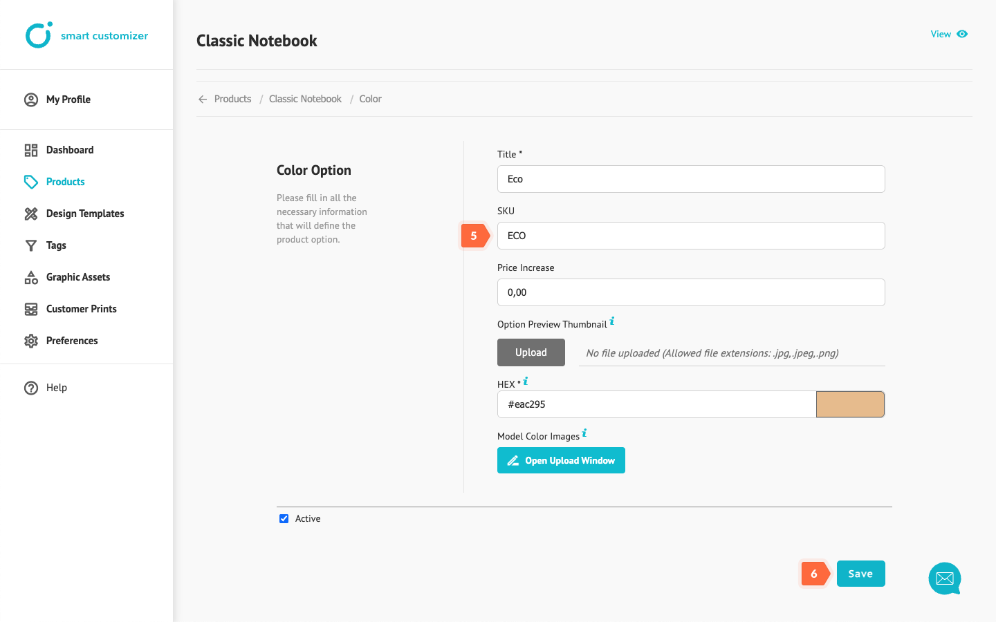 SKU code setting in product options