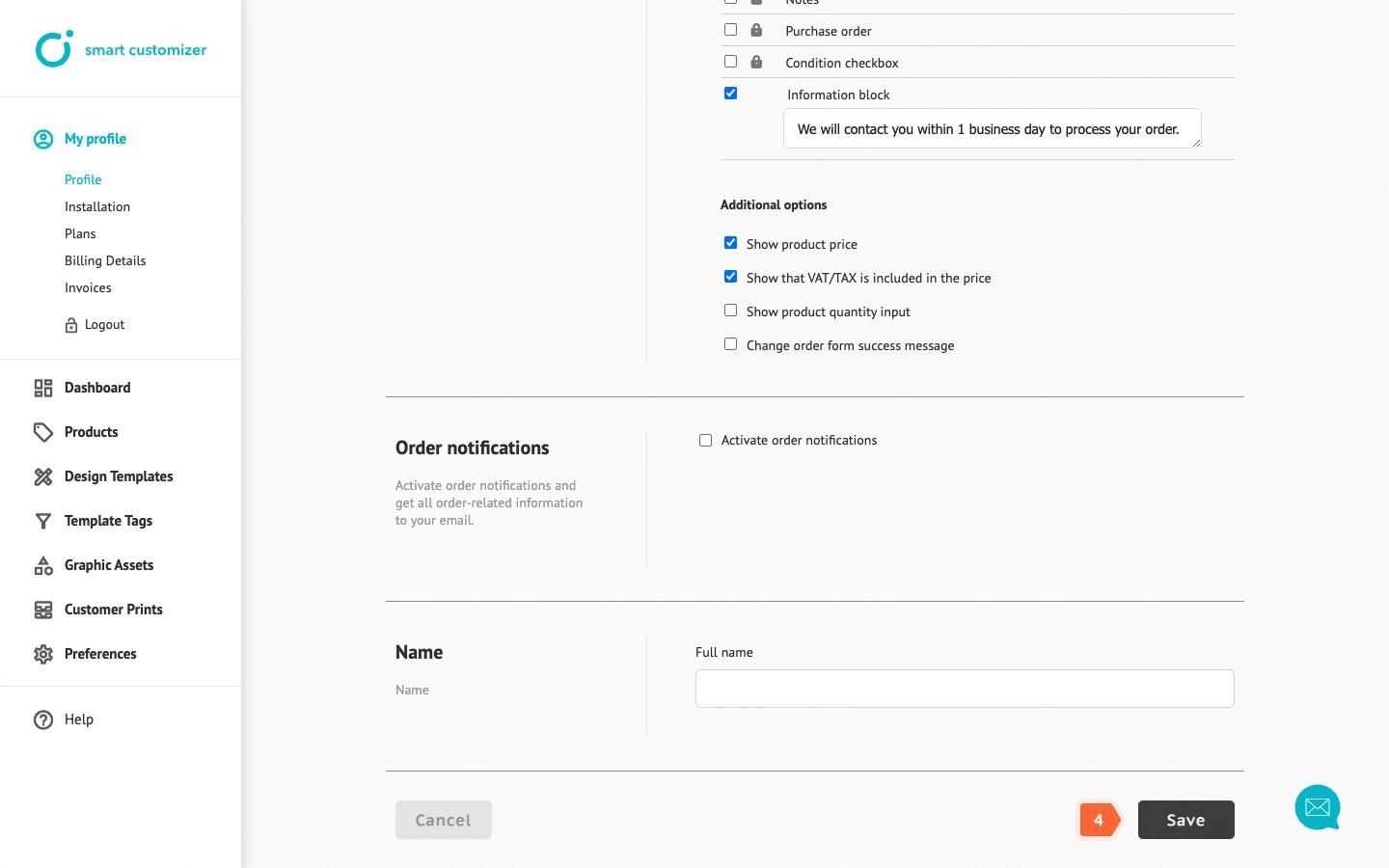 Save order fields changes